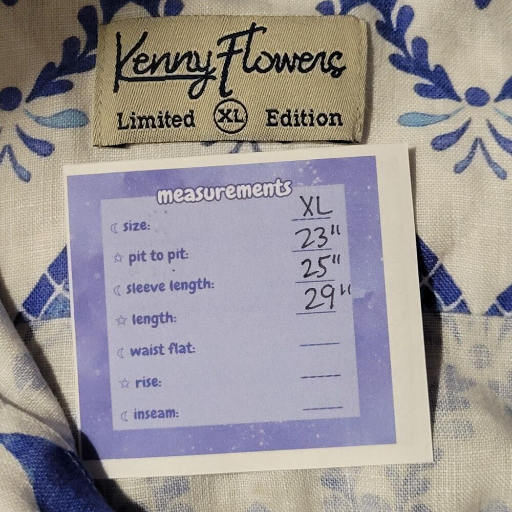 KENNY FLOWERS Blue & White Button Up Shirt Size XL The Espana Linen Beach Resort - Picture 4 of 9